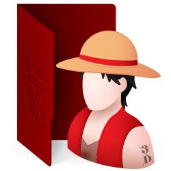 Rule 34 | arm tattoo, cropped torso, faceless, folder, hat, highres, icon (computing), monkey d. luffy, non-web source, one piece, tattoo