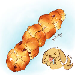 Rule 34 | + +, :3, animal, artist name, bread, challah, chibi, chibi inset, chocolate, closed mouth, dog, dog (yuki00yo), drooling, food, food focus, hands on own cheeks, hands on own face, hands up, happy, hungry, motion lines, no humans, original, saliva, signature, smile, tail, tail wagging, tongue, tongue out, yuki00yo
