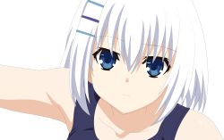 Rule 34 | 10s, 1girl, absurdres, blue eyes, close-up, date a live, extraction, hair between eyes, highres, one-piece swimsuit, solo, swimsuit, tobiichi origami, transparent background, vector trace, white hair