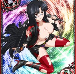 Rule 34 | 10s, 1girl, black hair, breasts, card (medium), cleavage, glasses, high school dxd, highres, large breasts, long hair, shinra tsubaki, sitting, solo, torn clothes