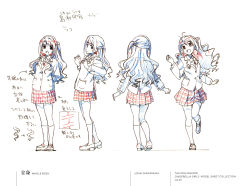 Rule 34 | 1girl, absurdres, blazer, bow, bowtie, character name, character sheet, copyright name, from side, full body, girly running, highres, idolmaster, idolmaster cinderella girls, jacket, kneehighs, loafers, long hair, multiple views, official art, partially colored, plaid, plaid skirt, production art, production note, scan, school uniform, shimamura uzuki, shoes, simple background, skirt, socks, turnaround, very long hair, white background, zip available