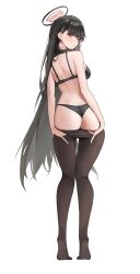 1girl absurdres ass black_hair black_halo black_pantyhose blue_archive blush butt_crack from_behind hair_ornament hairclip hairpin halo highres looking_back pantyhose red_eyes revision rio_(blue_archive) seminar_(blue_archive) solo soriham thighs