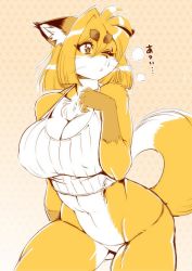 Rule 34 | 1girl, amakuchi, animal ear fluff, animal ears, animal nose, body fur, breasts, breath, cleavage, commentary request, covered erect nipples, cowboy shot, fox, fox ears, fox girl, furry, furry female, hair between eyes, highres, large breasts, mahou no juujin foxy rena, medium hair, midriff, one-hour drawing challenge, one eye closed, orange eyes, orange fur, parted lips, rena (mahou no juujin foxy rena), simple background, snout, solo, thick eyebrows, two-tone fur, whiskers, white fur