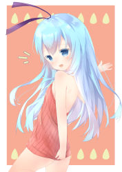 Rule 34 | 10s, :d, ass, backless dress, backless outfit, bad id, bad pixiv id, bare arms, bare shoulders, blue eyes, blue hair, blush, brown dress, child, commentary request, dress, dress tug, fingernails, hair between eyes, hair ribbon, highres, long hair, looking at viewer, looking to the side, open mouth, purple ribbon, ribbon, sengoku kamuri, shiraki shiori, short dress, slow start, smile, solo, strapless, strapless dress, teeth, upper teeth only, very long hair