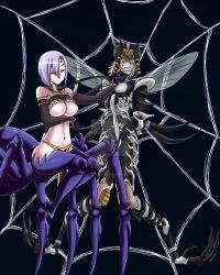 Rule 34 | 2girls, arachne, arthropod girl, bad id, bad twitter id, bdsm, black background, black hair, bondage, bound, breasts, commission, crossover, artistic error, furry, hair between eyes, highres, insect girl, insect wings, kozureokami20, monster girl, monster musume no iru nichijou, mosquito girl, mosquito musume, multiple girls, one-punch man, rachnera arachnera, red eyes, silk, simple background, smile, spider girl, spider web, taur, wings, wrong hand