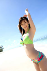 Rule 34 | 1girl, asian, beach, bikini, dutch angle, highres, looking at viewer, nagasawa nao, nao mail, ocean, outdoors, photo (medium), swimsuit