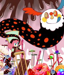 Rule 34 | 10s, cake, candy, candy cane, chair, charlotte (madoka magica), chocolate, chocolate bar, cookie, doughnut, food, heart, licking lips, mahou shoujo madoka magica, mahou shoujo madoka magica (anime), no humans, pyotr (madoka magica), tapa (tapa), tongue, tongue out, witch&#039;s labyrinth