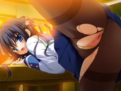 Rule 34 | 1girl, blue eyes, clover point, game cg, indoors, meteor (company), panties, pantyhose, pussy, school uniform, skirt, solo, tagme, uncensored, underwear, uniform, yuyi