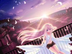 Rule 34 | 1girl, blue eyes, child-box, cityscape, feathers, long hair, md5 mismatch, megurine luka, ocean, pink hair, resolution mismatch, scenery, shorts, sky, solo, source smaller, sunset, vocaloid