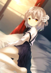 Rule 34 | 1girl, ahoge, bad id, bad pixiv id, bed, black skirt, blurry, blurry background, blush, brown eyes, brown hair, chinomaron, cloud, commentary request, curtains, depth of field, dutch angle, fang, flower, hair between eyes, hair flower, hair ornament, hair rings, hatoba tsugu, hatoba tsugu, highres, indoors, long sleeves, no shoes, on bed, pantyhose, parted lips, pillow, pleated skirt, rose, shirt, skirt, sky, solo, sunset, suspender skirt, suspenders, suspenders slip, twitter username, virtual youtuber, white flower, white pantyhose, white rose, white shirt