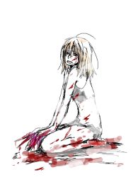 Rule 34 | 1girl, blood, claws, left 4 dead, red eyes, sitting, solo, torn clothes, white hair, witch (left4dead)