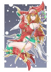 Rule 34 | 1girl, blonde hair, breasts, christmas, dark magician girl, highres, large breasts, long hair, magician&#039;s valkyria, solo, yu-gi-oh!
