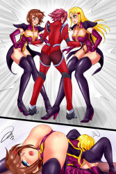 Rule 34 | 3girls, 69, absurdres, anus, ass, before and after, blonde hair, blue eyes, blush, body pile, boots, breasts, brown hair, cameltoe, cleavage, code geass, covered erect nipples, crying, defeat, drooling, elbow gloves, formal, girl on top, gloves, green eyes, hair ornament, hairband, hairclip, high heel boots, high heels, highleg, highleg leotard, highres, kouzuki kallen, legs, leotard, leotard pull, liliana vergamon, long hair, lying, marika soresi, midriff, military, military uniform, multiple girls, multiple views, navel, on back, open mouth, pain, partially visible vulva, purple leotard, red hair, rolling eyes, saliva, sequential, shiny skin, short hair, simple background, sin (pixiv17875500), spread legs, strapless, strapless leotard, suit, tears, thigh boots, thighhighs, thighs, unconscious, uniform, wedgie, white background