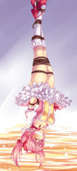 Rule 34 | 10s, 1girl, arms behind back, bdsm, blush, bondage, bound, bow, breasts, cleave gag, cloth gag, closed eyes, frilled skirt, frills, gag, gagged, hair bow, highres, improvised gag, kaname madoka, kneehighs, magical girl, mahou shoujo madoka magica, mary janes, maullarmaullar, md5 mismatch, medium breasts, pink hair, rope, shoes, short twintails, skirt, socks, solo, suspension, sweat, twintails, upside-down