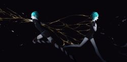 Rule 34 | 2others, age comparison, black background, black footwear, black necktie, crack, cracked skin, crystal hair, feet out of frame, from side, gem uniform (houseki no kuni), golden arms, hands on own chest, hands up, happy, highres, houseki no kuni, liquid, meru02295238, multiple others, necktie, open mouth, other focus, outstretched arms, phosphophyllite, profile, puffy short sleeves, puffy sleeves, running, sad, shards, shoes, short sleeves, shorts, simple background, spoilers, striped, time paradox