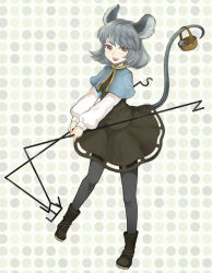 Rule 34 | 1girl, animal ears, basket, female focus, grey hair, jewelry, kemuma, mouse (animal), mouse ears, mouse tail, nazrin, pantyhose, pendant, red eyes, short hair, solo, tail, touhou