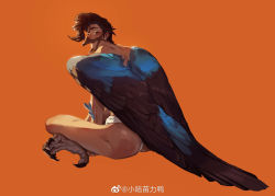 Rule 34 | 1boy, ass, beak, bird mask, blush, brown hair, feathered wings, feathers, fundoshi, harpy boy, highres, japanese clothes, crossed legs, looking at viewer, male focus, mask, monster boy, original, pompadour, short hair, sideburns, sitting, solo, talons, topless male, underwear, underwear only, weibo logo, weibo watermark, winged arms, wings, xiaolumiaoliya