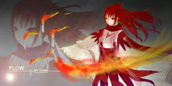 Rule 34 | 10s, 1girl, absurdres, alternate costume, alternate hairstyle, artist name, burning, colored eyelashes, comb (suz), eyelashes, fire, fire, flower, hair blowing, highres, japanese clothes, kimono, layered clothes, lens flare, long hair, long sleeves, magic, mahou shoujo madoka magica, mahou shoujo madoka magica (anime), miko, obi, ofuda, outstretched arm, red eyes, red hair, red scarf, sakura kyoko, sash, scarf, sleeves past wrists, solo, spider lily, tassel, zoom layer