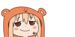 Rule 34 | 10s, 1girl, blush, blush stickers, brown eyes, brown hair, hamster costume, hand on own face, himouto! umaru-chan, lowres, non-web source, profile picture, simple background, smile, smug, solo, white background