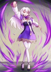 Rule 34 | 1girl, dress, fire emblem, fire emblem: three houses, full body, hair ornament, highres, long hair, long sleeves, lysithea von ordelia, nintendo, open mouth, pantyhose, pink eyes, short dress, solo, white hair, white pantyhose, will (willanator93)