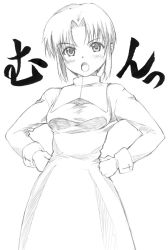 Rule 34 | 00s, blush, ciel (tsukihime), face, greyscale, hands on own hips, monochrome, open mouth, short hair, sketch, solo, tsukihime, yamaguchi homupe