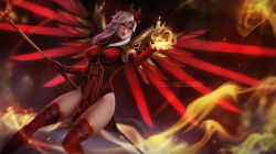 Rule 34 | 1girl, breasts, cosplay, gloves, large breasts, leotard, mechanical wings, mercy (overwatch), olchas, overwatch, overwatch 1, red eyes, red gloves, sally whitemane, sally whitemane (cosplay), skindentation, staff, tagme, thighhighs, warcraft, white hair, wings, world of warcraft