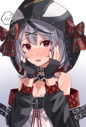 Rule 34 | 1girl, absurdres, animal hood, bare shoulders, black collar, black hair, black jacket, blush, camisole, collar, embarrassed, fang, fingernails, grey hair, hair ornament, hairclip, haru yu, highres, hololive, hood, jacket, looking at viewer, multicolored hair, nail polish, orca hood, red eyes, red nails, sakamata chloe, sakamata chloe (1st costume), short hair, solo, spoken blush, streaked hair, virtual youtuber, white camisole