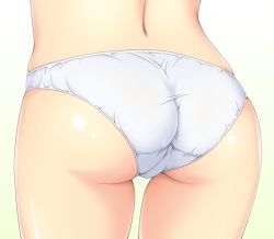 Rule 34 | 1girl, ass, ass focus, from behind, panties, simple background, solo, tamanegi (genpi), thighs, trefoil, underwear, underwear only, white panties