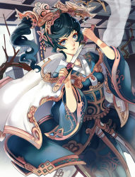 Rule 34 | 1girl, blue eyes, blue hair, hair ornament, highres, jewelry, long hair, matching hair/eyes, original, sasurai susuki, solo, sword, traditional clothes, weapon