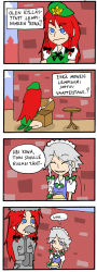 Rule 34 | 4koma, beret, blue eyes, china dress, chinese clothes, comic, dress, eyebrows, facial hair, fake facial hair, fake mustache, female focus, finnish text, hands in opposite sleeves, hat, hong meiling, izayoi sakuya, maid, maid headdress, mustache, non-web source, russia, setz, smile, thick eyebrows, touhou, translated