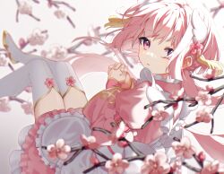 Rule 34 | 1girl, :o, armlet, cherry blossoms, dot nose, dress, frilled dress, frills, hair ornament, highres, looking at viewer, looking back, mochimiya (coyo), original, own hands together, pink dress, pink eyes, pink hair, pink nails, ponytail, short hair, solo, white background, wing hair ornament