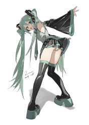 Rule 34 | 1girl, from behind, green hair, hatsune miku, highres, panties, standing, thighhighs, twintails, underwear, vocaloid, white panties, zhibuji loom