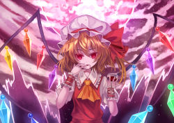 Rule 34 | 1girl, ascot, bad id, bad pixiv id, blonde hair, catsmoon, cup, drinking glass, flandre scarlet, hat, highres, multiple girls, red eyes, ribbon, short hair, side ponytail, solo, touhou, wine glass, wings