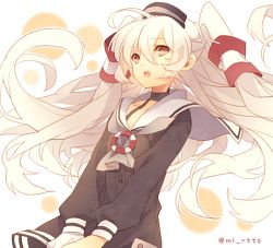 Rule 34 | 10s, 1girl, amatsukaze (kancolle), bad id, bad twitter id, brown eyes, hair between eyes, kantai collection, long hair, mugura, silver hair, twintails, two side up, uniform