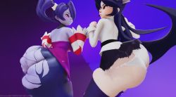 Rule 34 | 2girls, 3d, animated, ass, ass-to-ass, ass focus, ass press, asymmetrical ass-to-ass, bare shoulders, black hair, breasts, butt crack, come hither, dress, filia (skullgirls), from behind, hair over one eye, huge ass, jiggle, large breasts, long hair, looking at viewer, looking back, multiple girls, naughty face, panties, ponytail, prevence, purple hair, red eyes, shiny clothes, shiny skin, sideboob, skirt, skullgirls, smile, squigly (skullgirls), thick thighs, thighhighs, thighs, torn clothes, undead, underwear, very long hair, video, zombie, zombie girl