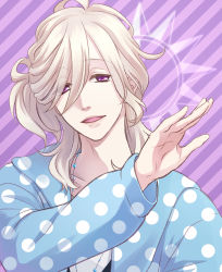 Rule 34 | 10s, 1boy, asahina louis, bad id, bad pixiv id, bishounen, blonde hair, brothers conflict, hair over one eye, highres, hood, hoodie, jewelry, kanno miiyu, long hair, male focus, necklace, open mouth, purple eyes, smile, solo