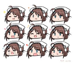 Rule 34 | ahoge, angry, braid, braided hair rings, brown hair, chougei (kancolle), closed eyes, crying, curse (023), expressions, grey eyes, hair ornament, hair rings, head only, kantai collection, long hair, smile, twin braids, whale hair ornament