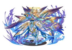 Rule 34 | 1boy, archangel lucifer, armor, blonde hair, blue eyes, halo, hino shinnosuke, lucifer (p&amp;d), multiple wings, official art, puzzle &amp; dragons, simple background, smirk, sword, weapon, white background, wings