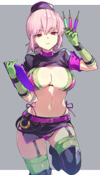 Rule 34 | 1girl, belt, bikini, black hat, black skirt, braid, braided ponytail, breasts, cleavage, clipboard, commentary request, elbow gloves, fate/grand order, fate (series), florence nightingale (fate), florence nightingale (trick or treatment) (fate), garter straps, gloves, green bikini, green gloves, hair between eyes, halloween, halloween costume, hat, highres, holding, holding clipboard, holding syringe, large breasts, latex, latex gloves, latex legwear, looking at viewer, microskirt, multicolored bikini, multicolored clothes, navel, nurse cap, official alternate costume, pink hair, purple belt, purple bikini, red eyes, revealing clothes, short hair, short sleeves, shrug (clothing), skirt, solo, swimsuit, syringe, thighhighs, thighs, vivi (eve no hakoniwa), zettai ryouiki