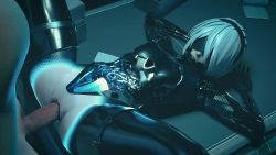 Rule 34 | 1boy, 1girl, 2b (nier:automata), 3d, absurdres, android, animated, artificial vagina, black headband, blindfold, breasts, gifdoozer, headband, hetero, highres, joints, mechanical arms, mechanical parts, missionary, nier:automata, nier (series), robot girl, robot joints, sex, sex toy, silver hair, sound, spread legs, transparent, vaginal, video