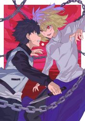 Rule 34 | 1boy, 1girl, absurdres, arcueid brunestud, battle, black hair, black jacket, black pants, black pantyhose, black sleeves, blonde hair, blood, blood on face, chain, commentary request, fingernails, hair between eyes, highres, holding, holding knife, holding weapon, jacket, knife, long sleeves, looking at another, multicolored clothes, multicolored jacket, mystic eyes of death perception, open clothes, open jacket, open mouth, pants, pantyhose, purple skirt, red arcueid, red eyes, shirt, short hair, skirt, sweater, teeth, tohno shiki, tsukihime, tsukihime (remake), turtleneck, turtleneck sweater, two-tone jacket, weapon, white jacket, white shirt, white sweater, xtango