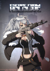 Rule 34 | 1girl, adidas, ahoge, aiming, ak-105, animal ears, artist name, assault rifle, breasts, building, cleavage, commentary, crane (machine), crossover, dated, english commentary, english text, escape from tarkov, fur-trimmed jacket, fur trim, grey eyes, gun, highres, holding, holding gun, holding weapon, hololive, jacket, jewelry, large breasts, lion ears, lion girl, lion tail, long hair, magazine (weapon), navel, necklace, one eye closed, parody, rifle, see-through, see-through cleavage, shirt, shishiro botan, shishiro botan (1st costume), silver hair, skyscraper, solo, ssgt-lulz, tail, virtual youtuber, weapon