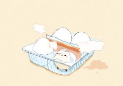 Rule 34 | animal, bird, blush stickers, chai (drawingchisanne), commentary request, container, egg, egg carton, highres, no humans, original, signature, simple background, steam, towel, towel on head