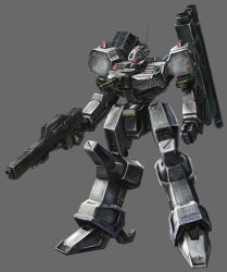 Rule 34 | armored core, gun, highres, hiwa industry, holding, holding gun, holding weapon, mecha, no humans, robot, simple background, solo, weapon