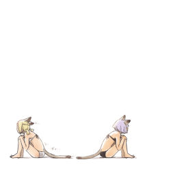 Rule 34 | 00s, 2girls, animal ears, bad id, bad pixiv id, blonde hair, cat girl, comic, final fantasy, final fantasy xi, mithra (ff11), multiple girls, nucomas, purple hair, simple background, sitting, tail, white background