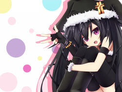 Rule 34 | 1girl, amano kouki, black hair, black thighhighs, boots, bracelet, cross, fingerless gloves, from side, gloves, hair between eyes, hat, highres, hugging own legs, jewelry, knee boots, long hair, looking at viewer, note-chan, original, pink eyes, sitting, smile, solo, thighhighs, twintails, very long hair, zettai ryouiki