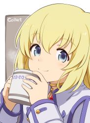Rule 34 | 1girl, absurdres, blonde hair, blue eyes, character name, closed mouth, colette brunel, cup, gem, highres, kiikii (kitsukedokoro), long hair, long sleeves, looking at viewer, mug, portrait, red gemstone, smile, solo, tales of (series), tales of symphonia