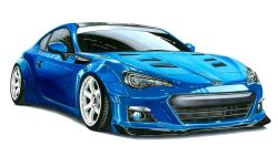 Rule 34 | blue car, car, hashtag-only commentary, momo e ihe, motor vehicle, no humans, original, shadow, simple background, sports car, stance (vehicle), subaru (brand), subaru brz, traditional media, vehicle focus, white background