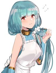 Rule 34 | 1girl, apron, bare shoulders, blue hair, braid, cape, dress, fire emblem, fire emblem: the blazing blade, fire emblem heroes, gloves, hair ornament, highres, long hair, looking at viewer, mother&#039;s day, ninian, nintendo, ormille, red eyes, simple background, smile, solo, white gloves