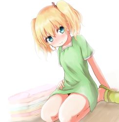 Rule 34 | 10s, 1girl, alice cartelet, baram, blonde hair, blue eyes, hair ornament, kin-iro mosaic, looking at viewer, slippers, solo, thighs, twintails